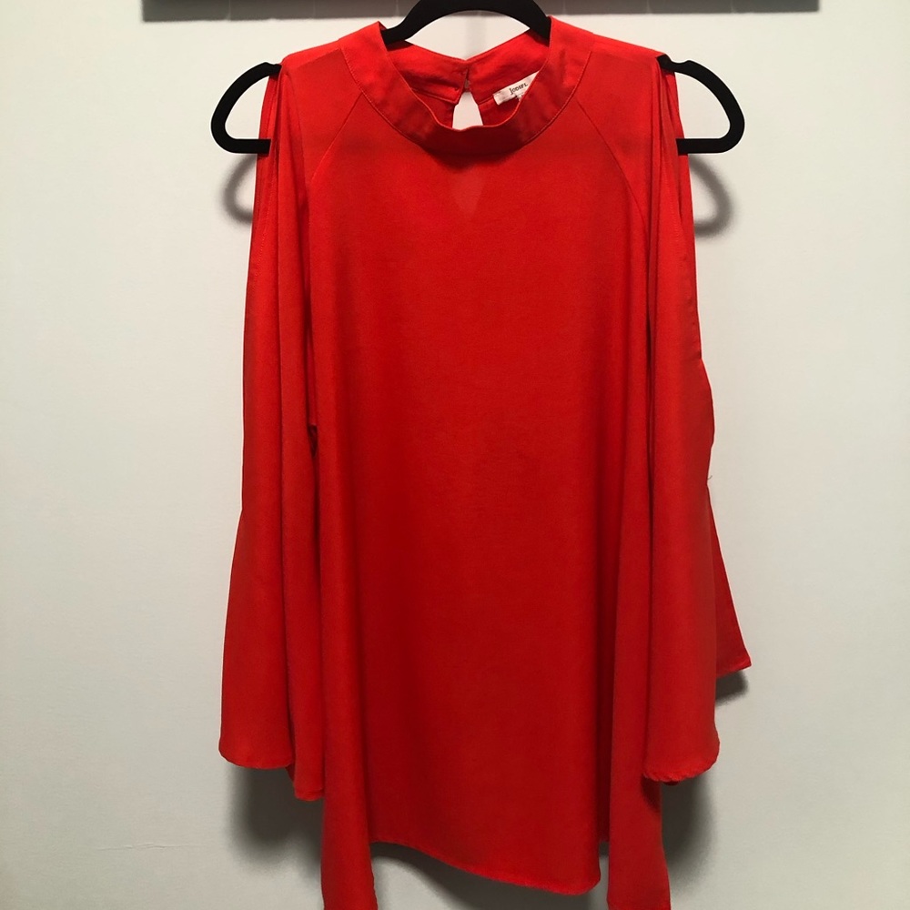 Bright red cold shoulder blouse